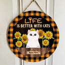 Pawzity Custom Wood Signs, Gifts For Cat Lovers, Life Is Better With Cats Sunflower Personalized Wood Sign , Cat Mom Gifts