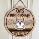Pawzity Welcome Door Signs, Gifts For Cat Lovers, Cats Welcome People Tolerated Custom Wooden Signs , Cat Mom Gifts