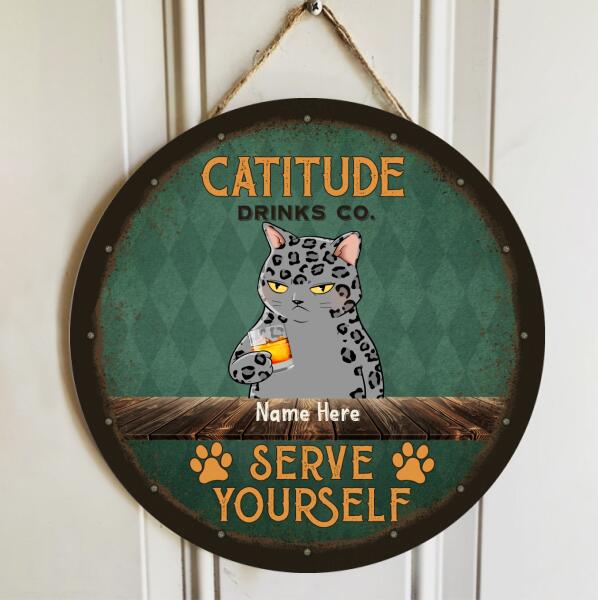Pawzity Custom Wooden Signs, Gifts For Cat Lovers, Catitude Drink CO. Serve Yourself, Personalized Housewarming Gifts , Cat Mom Gifts