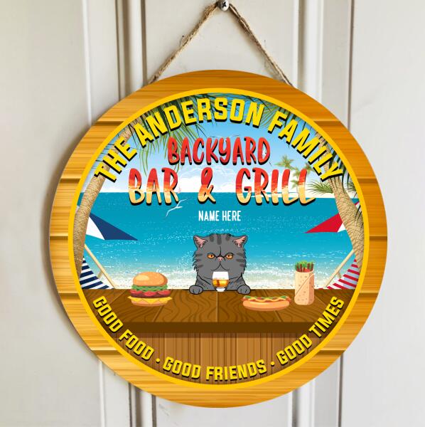 Pawzity Backyard Bar & Grill Sign, Gifts For Cat Lovers, Good Food Good Friends Good Times Custom Wood Signs , Cat Mom Gifts