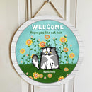 Pawzity Round Welcome Signs, Gifts For Cat Lovers, Hope You Like Cat Hair, Fluffy Cats and Flowers Custom Wood Signs , Cat Mom Gifts