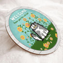Pawzity Round Welcome Signs, Gifts For Cat Lovers, Hope You Like Cat Hair, Fluffy Cats and Flowers Custom Wood Signs , Cat Mom Gifts