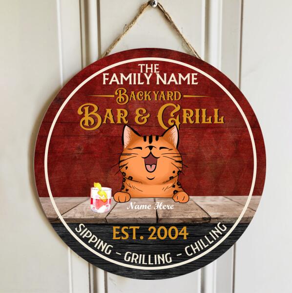 Pawzity Backyard Bar & Grill Sign, Gifts For Cat Lovers, Sipping Grilling Chilling Custom Wood Signs , Cat Mom Gifts