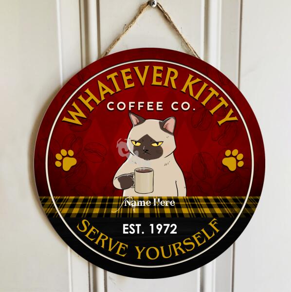 Pawzity Custom Wooden Signs, Gifts For Cat Lovers, Whatever Kitty Coffee Co. Serve Yourself , Cat Mom Gifts