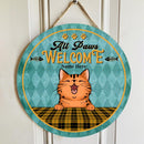 Pawzity Welcome Door Signs, Gifts For Cat Lovers, All Paws Welcome, Yellow Checkered Tablecloth Custom Wood Signs , Cat Mom Gifts
