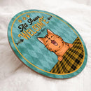 Pawzity Welcome Door Signs, Gifts For Cat Lovers, All Paws Welcome, Yellow Checkered Tablecloth Custom Wood Signs , Cat Mom Gifts