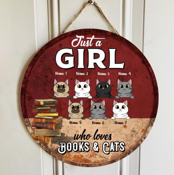 Pawzity Custom Wood Signs, Gifts For Cat Lovers, Just A Girl  Who Loves Cats And Books, Personalized Housewarming Gifts , Cat Mom Gifts