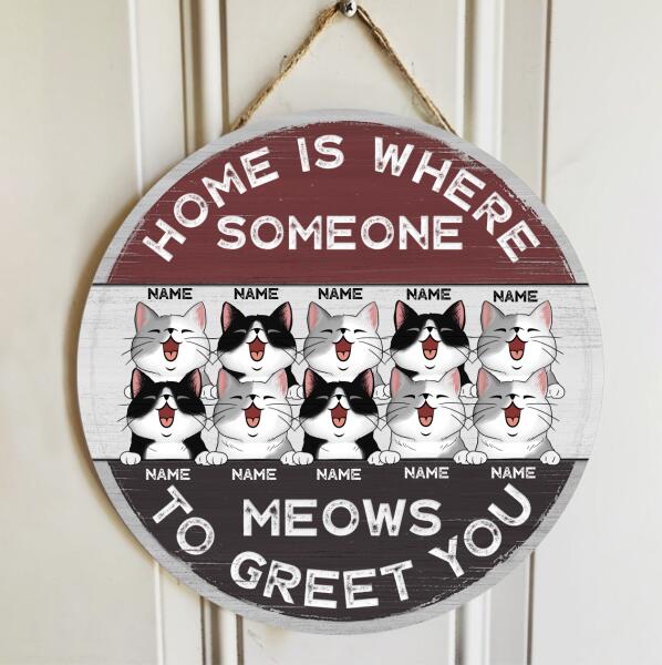 Pawzity Custom Wooden Signs, Gifts For Cat Lovers, Home Is Where Someone Meows To Greet You , Cat Mom Gifts