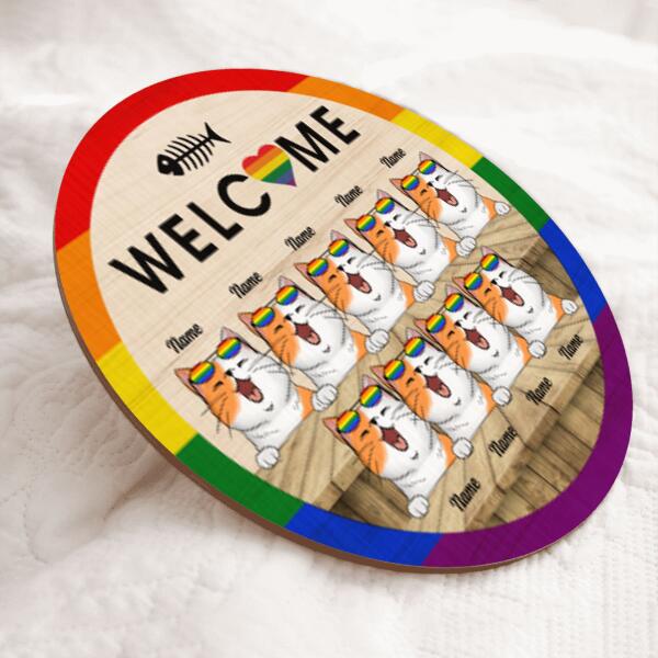 Pawzity Welcome Door Signs, Gifts For Cat Lovers, LGBT Custom Wooden Signs , Cat Mom Gifts