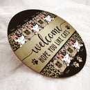 Pawzity Welcome Signs For Front Door, Leopard Custom Wooden Signs, Hope You Like Cats , Cat Mom Gifts