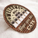 Pawzity Welcome Door Signs, Vintage Brick Wall Custom Wooden Signs, Hope You Like Cats , Cat Mom Gifts