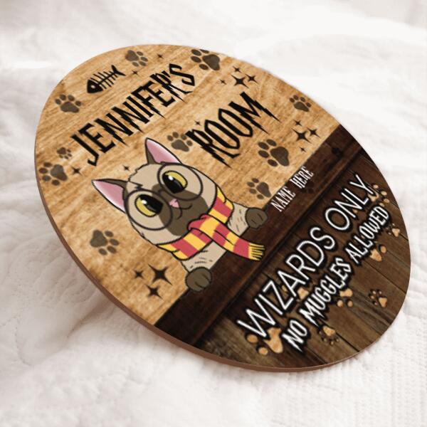 Pawzity Welcome Door Signs, Wizard Cats Custom Wooden Signs, Wizards Only No Muggles Allowed , Cat Mom Gifts