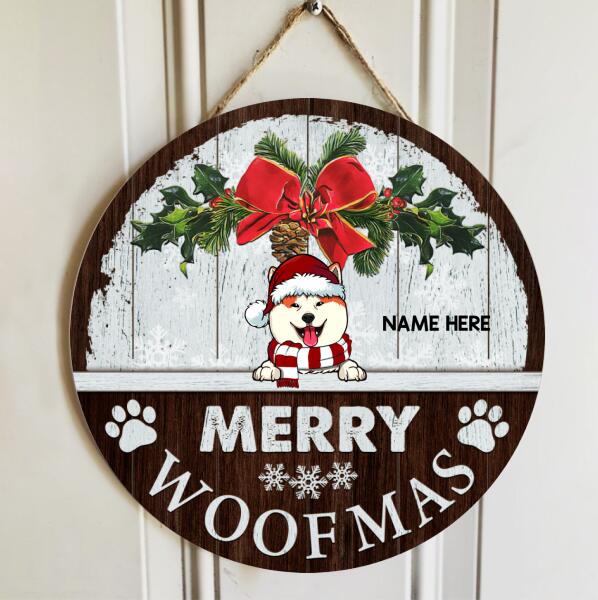 Christmas Dog Welcome Door Sign, Gift For Dog Lovers, Merry Woofmas Funny Signs, Vintage White & Brown , Dog Mom Gifts