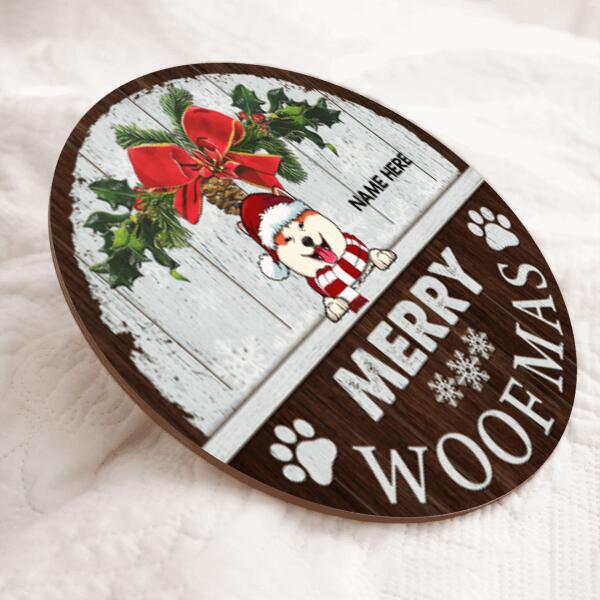 Christmas Dog Welcome Door Sign, Gift For Dog Lovers, Merry Woofmas Funny Signs, Vintage White & Brown , Dog Mom Gifts