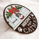 Christmas Cat Welcome Door Sign, Gift For Cat Lovers, Meowy Catmas Funny Signs, Vintage White & Brown , Cat Mom Gifts