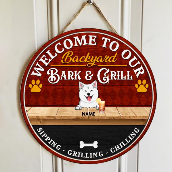 Pawzity Backyard Signs, Gifts For Dog Lovers, Bark & Grill Sipping Grilling Chilling Custom Wooden Signs , Dog Mom Gifts