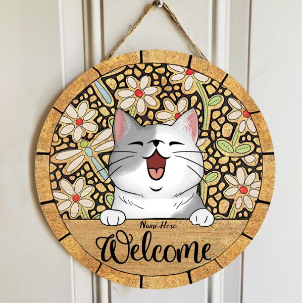 Pawzity Welcome Door Signs, Gifts For Cat Lovers, Dragonfly Custom Wooden Signs , Cat Mom Gifts