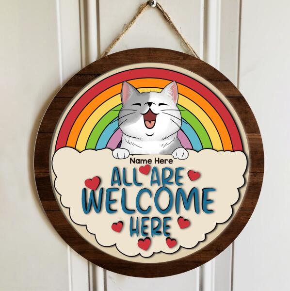 Pawzity Welcome Signs, LGBT Rainbow Custom Wooden Signs, All Are Welcome Here