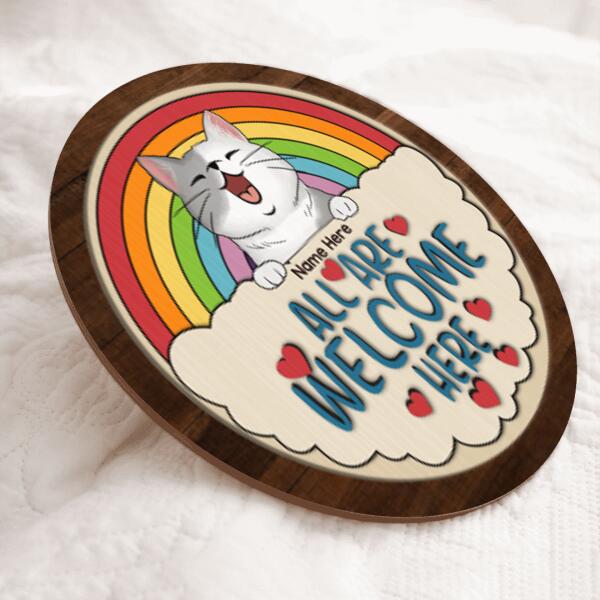 Pawzity Welcome Signs, LGBT Rainbow Custom Wooden Signs, All Are Welcome Here