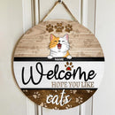 Pawzity Welcome Hope You Like Cats Funny Signs, Gifts For Cat Lovers, Cat Paw Print Home Sweet Home Sign , Cat Mom Gifts