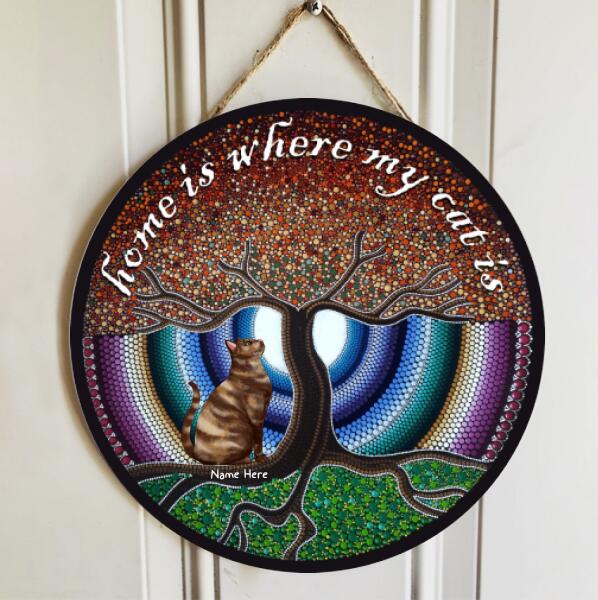 Pawzity Welcome Door Signs, Mandala Custom Wooden Signs, Home Is Where My Cats Are , Cat Mom Gifts