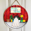 Pawzity Home Sweet Home Sign, Gifts For Cat Lovers, Cactus Red Welcome Signs For Front Door , Cat Mom Gifts