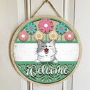 Pawizty Welcome Door Signs, GIfts For Cat Lovers, Wood Carving Flowers Front Door Decor , Cat Mom Gifts