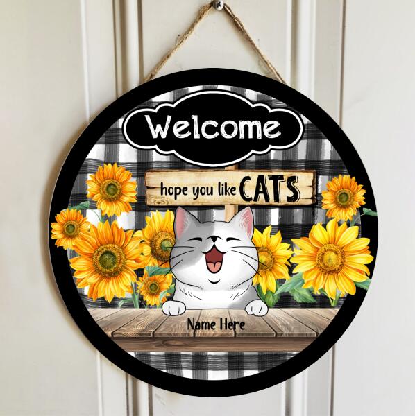 Pawzity Welcome Signs, Flowers Buffalo Plaid Front Door Decor, Hope You Like Cats , Cat Mom Gifts