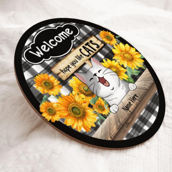 Pawzity Welcome Signs, Flowers Buffalo Plaid Front Door Decor, Hope You Like Cats , Cat Mom Gifts