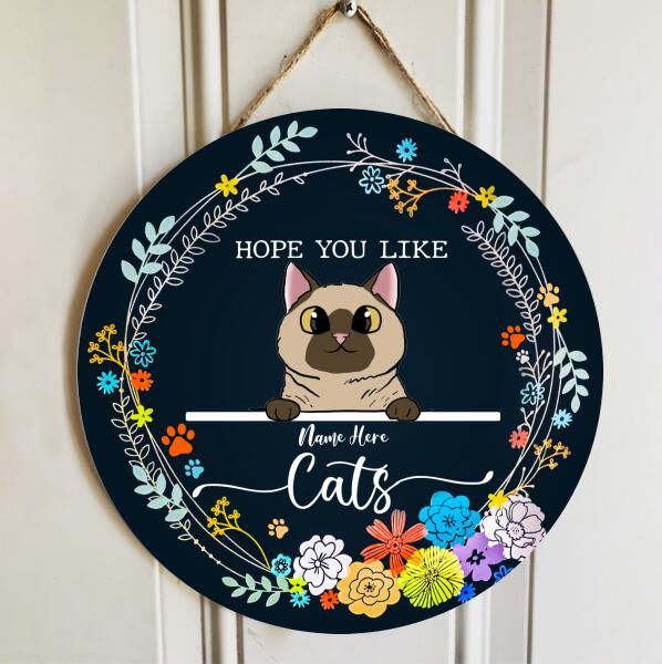 Pawzity Welcome Signs, Flowers Wreath Custom Wooden Signs, Products Hope You Like Cats , Cat Mom Gifts