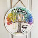 Pawzity Welcome Door Signs, Gift For Cat Lovers Treehouse With Swings Welcome Sign For Front Door , Cat Mom Gifts