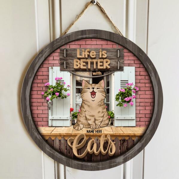 Pawzity Welcome Door Signs, Gifts For Cat Lovers, Life Is Better With Cats , Cat Mom Gifts