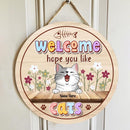 Pawzity Welcome Door Signs, Flowers Cute Style Welcome Sign, Hope You Like Cats , Cat Mom Gifts