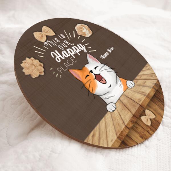 Pawzity This Is Our Happy Place Sign, Gifts For Cat Lovers, Custom Wooden Signs , Cat Mom Gifts