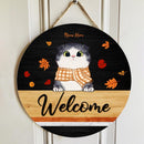 Pawzity Fall Welcome Door Signs, Gifts For Cat Lovers, Fall Custom Wooden Signs , Cat Mom Gifts