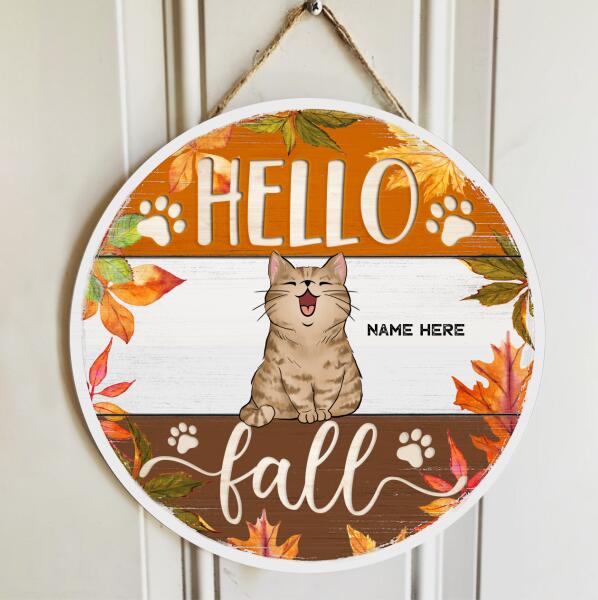 Pawzity Hello Fall Welcome Door Signs, Gifts For Cat Lovers, Autumn Maple Leaves Decoration For Home , Cat Mom Gifts