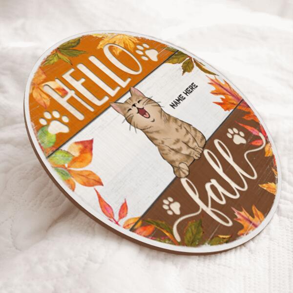 Pawzity Hello Fall Welcome Door Signs, Gifts For Cat Lovers, Autumn Maple Leaves Decoration For Home , Cat Mom Gifts