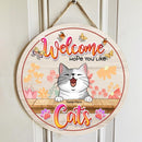 Pawzity Welcome Door Signs, Butterflies and Flowers Decoration Front Door Sign, Hope You Like Cats , Cat Mom Gifts