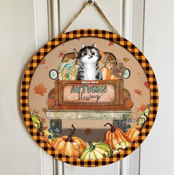 Pawzity Fall Welcome Signs, Gifts For Cats Lovers, Autumn Blessing Front Door Decor , Cat Mom Gifts