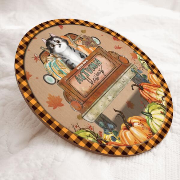 Pawzity Fall Welcome Signs, Gifts For Cats Lovers, Autumn Blessing Front Door Decor , Cat Mom Gifts