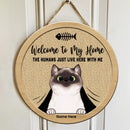 Pawzity Welcome To Our Home Sign, Gifts For Cat Lovers, Cats Hiding Behind Curtain Front Door Sign , Cat Mom Gifts
