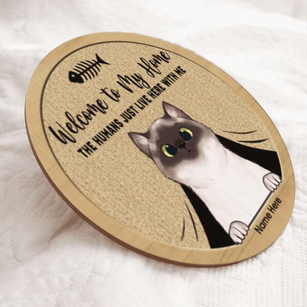 Pawzity Welcome To Our Home Sign, Gifts For Cat Lovers, Cats Hiding Behind Curtain Front Door Sign , Cat Mom Gifts