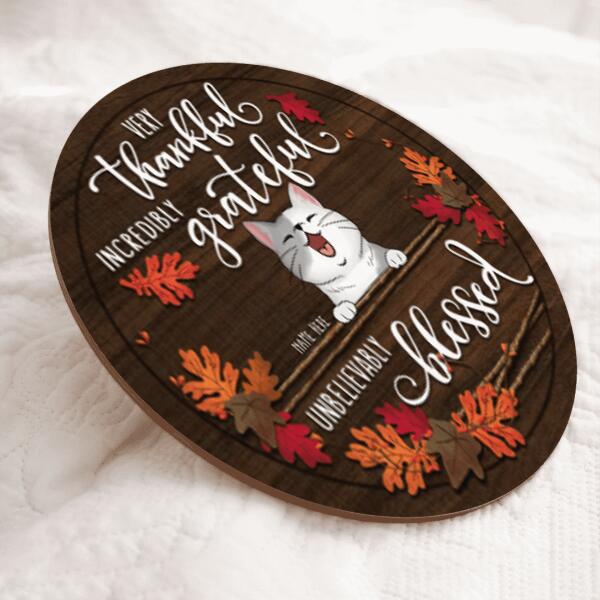 Pawzity Fall Welcome Door Signs, Fall Gifts For Cat Lovers, Very Thankful Front Door Decor , Cat Mom Gifts