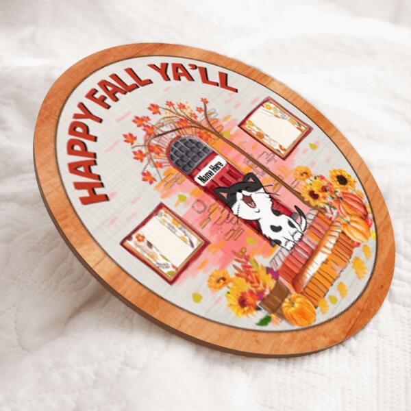 Pawzity Happy Fall Ya'll Signs, Fall Gifts For Cat Lovers, Fall Welcome Door Signs , Cat Mom Gifts