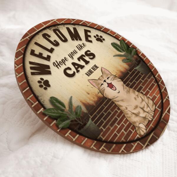 Pawzity Welcome Door Signs, Vintage Front Door Decor, Hope You Like Cats , Cat Mom Gifts