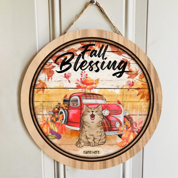 Pawzity Fall Welcome Signs, Gifts For Cats Lovers, Cats Around Truck Custom Wooden Signs , Cat Mom Gifts