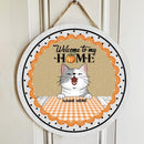 Pawzity Welcome To Our Home Signs, Gifts For Cat Lovers, Checkered Tablecloth Front Door Decor , Cat Mom Gifts