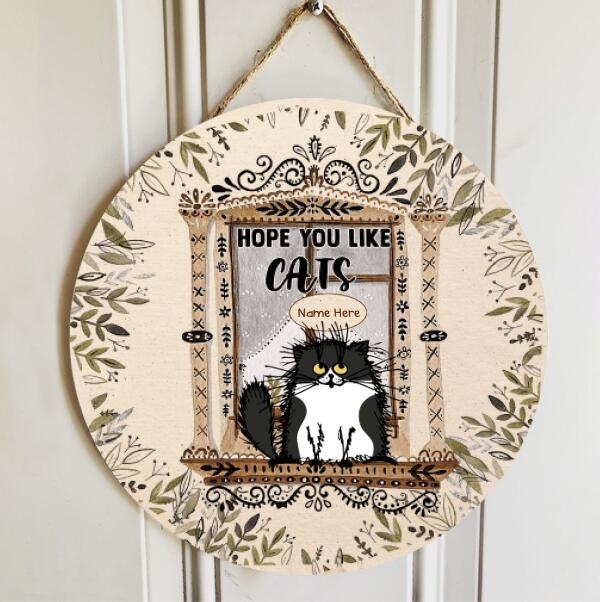 Pawzity Welcome Door Sign, Fluffy Cats Custom Wooden Signs, Hope You Like Cats , Cat Mom Gifts