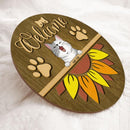 Pawzity Welcome Signs For Front Door, Gifts For Cat Lovers, Sunflowers Custom Wooden Signs , Cat Mom Gifts