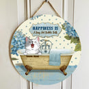 Pawzity Custom Wooden Signs, Gifts For Cats Lovers, Happiness Is a Long Hot Bubble Bath , Cat Mom Gifts